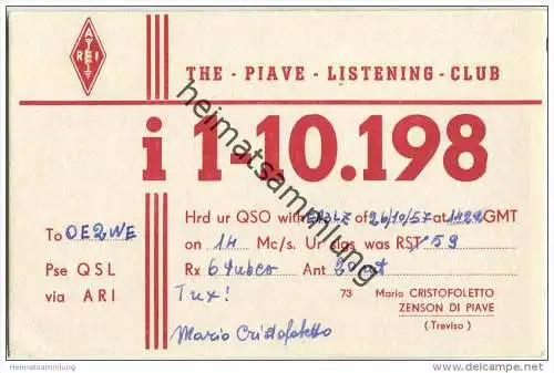 QSL - QTH - Funkkarte - I1-10.198 - Italy - Zenson di Piave - 1957