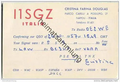 QSL - QTH - Funkkarte - I1SGZ - Italy - Napoli - 1957