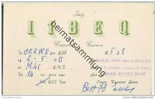 QSL - QTH - Funkkarte - I1BEQ - Italy - Cropalati - Cosenza - 1955