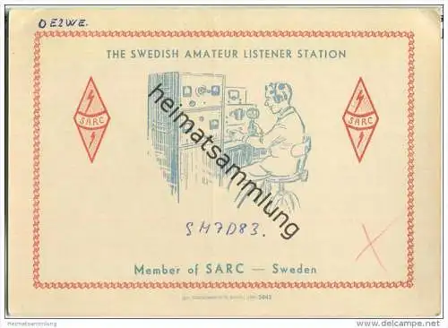 QSL - QTH - Funkkarte - SM7D83 - Sweden - Lund - 1958