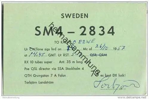 QSL - QTH - Funkkarte - SM4-2834 - Sweden - Falun - 1957