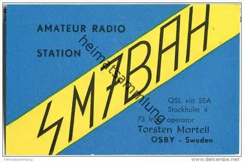 QSL - QTH - Funkkarte - SM7BAH - Sweden - Osby - 1957
