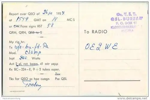 QSL - QTH - Funkkarte - SM7BAH - Sweden - Osby - 1957