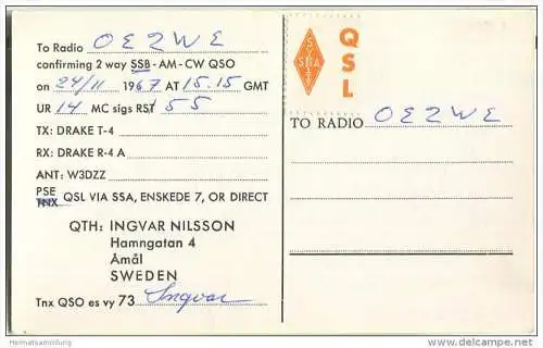 QSL - QTH - Funkkarte - SM6AMU - Sweden - Amal - 1967