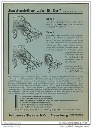 Jo-Si-Co - Jauchedriller - Hersteller Johannes Sievers &amp; Co. Flensburg Norderhofenden 22 - DinA4 Blatt 30er Jahre