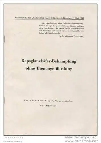 Sonderdruck aus Nachrichten über Schädlingsbekämpfung Mai 1940 - Rapsglanzkäfer-Bekämpfung ohne Bienengefährdung