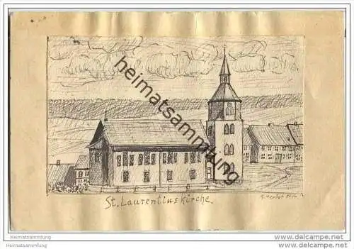 Oberharz - Benneckenstein - St. Laurentiuskirche - handgemalt und auf Ganzsache aufgeklebt - K. Herbst 1914