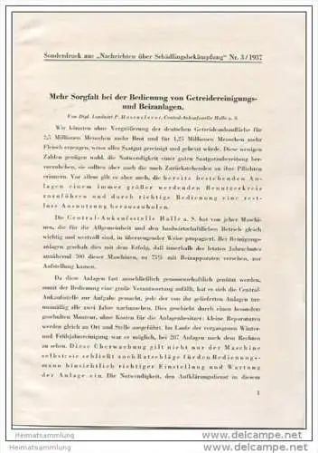 Sonderdruck aus Nachrichten über Schädlingsbekämpfung Nr. 3 1937 - Mehr Sorgfalt bei der Bedienung von Getreidereinigung