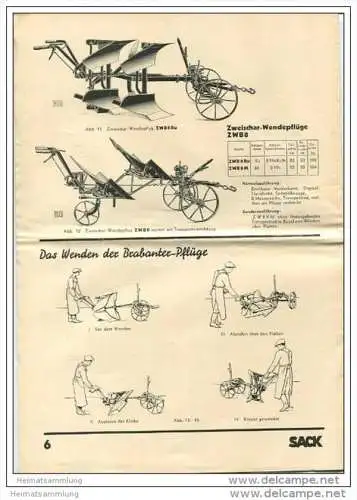 Landmaschinenfabrik Rudolph Sack Leipzig Plagwitz - Brabanter Wendepflüge - 8 Seiten mit 32 Abbildungen 30er Jahre