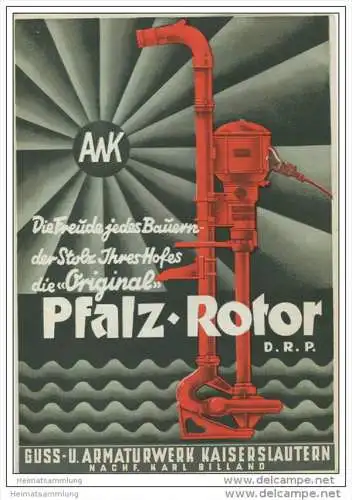 Guss- und Armaturwerk Kaiserslautern - Nachf. Karl Billand - Pfalz-Rotor D.R.P. Jauchepumpe - Faltblatt 1937