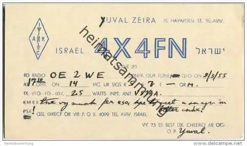 QSL - QTH - Funkkarte - 4X4FN - Israel - Tel-Aviv - 1955