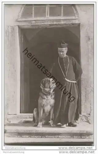 Hospice du Grand St. Bernard - Deux amis - Barry et son Maitre ca. 1915 - Foto-AK