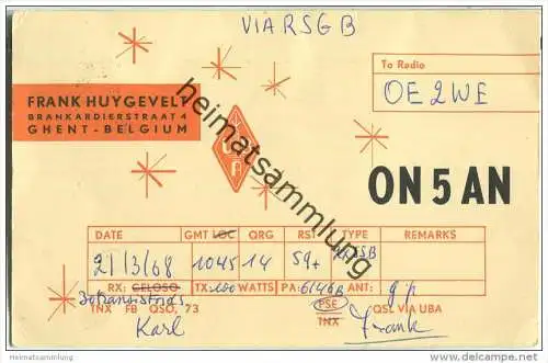 QSL - QTH - Funkkarte - ON5AN - Belgium - Ghent - 1968