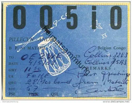 QSL - QTH - Funkkarte - OQ5IO - Belgian Congo - 1958