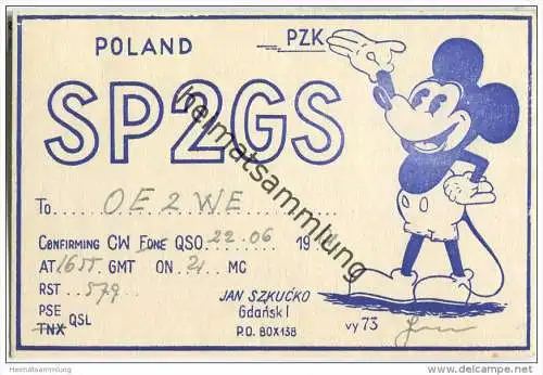QSL - QTH - Funkkarte - SP2GS - Polen - Gdansk - Mickey Mouse - 1961