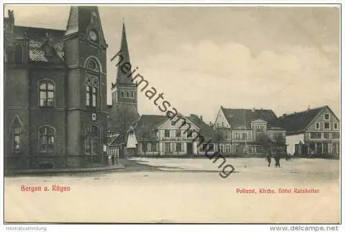 Bergen auf Rügen - Postamt - Kirche - Hotel Ratskeller - Verlag Mohr &amp; Dutzauer Leipzig