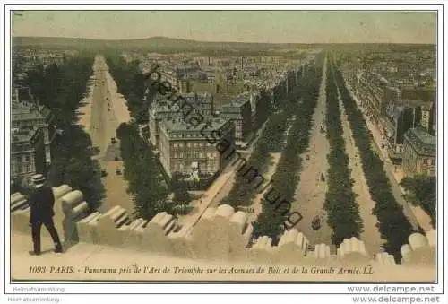 Paris - Panorama pris de l'Arc de Triomphe sur les Avenues du Bois et de la Grande Armee