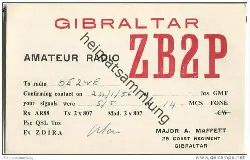QSL - QTH - Funkkarte - ZB2P - Gibraltar - 1956
