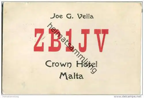 QSL - QTH - Funkkarte - ZB1JV - Malta - Crown Hotel - 1955