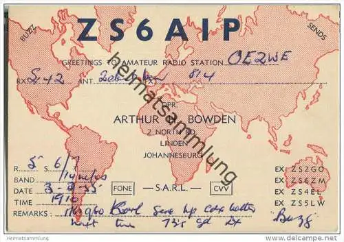 QSL - QTH - Funkkarte - ZS6AIP - South Africa - Johannesburg - 1955