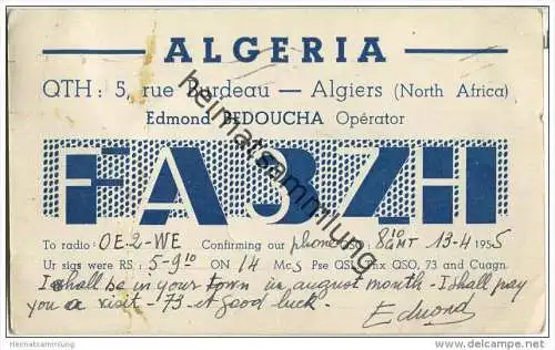 QSL - QTH - Funkkarte - FA3ZH - Algeria - Algiers - 1955