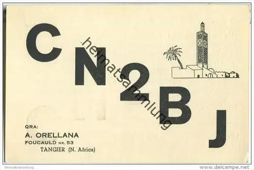 QSL - QTH - Funkkarte - CN2BJ - Maroc - Tangier - 1956