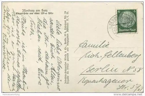 Ilsenburg - Fliegeraufnahme aus ca. 120m Höhe - Foto-AK - Verlag Klinke &amp; Co. Berlin gel. 1937