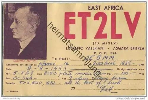QSL - QTH - Funkkarte - ET2LV - Eritrea - Asmara - 1953