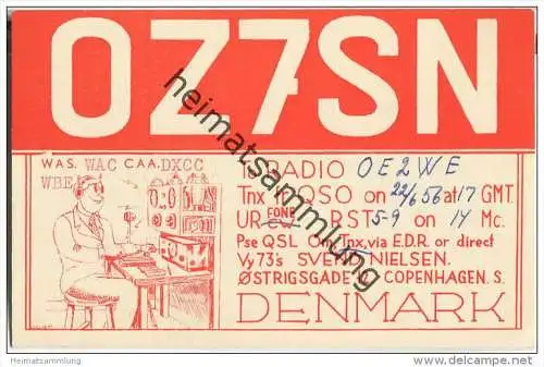 QSL - QTH - Funkkarte - OZ7SN - Denmark - Copenhagen - 1956