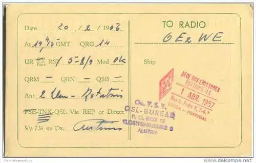 QSL - QTH - Funkkarte - CT1CF - Portugal - Beja - 1956