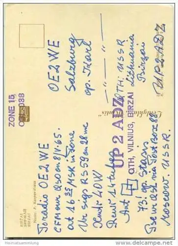 QSL - QTH - Funkkarte - UP2ADZ - Lithuanian SSR - Birzai - 1965