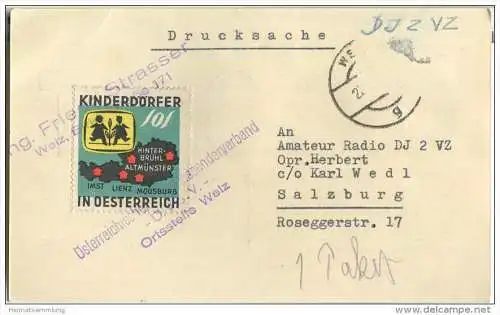 QSL - QTH - Funkkarte - OE6ST - Weiz - 1959 - Vignette SOS Kinderdörfer Österreich