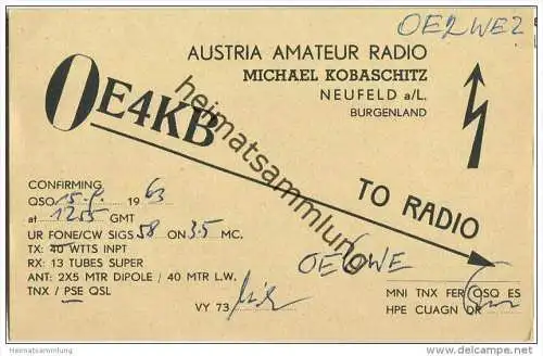QSL - QTH - Funkkarte - OE4KB - Neufeld a/L. Burgenland - 1963