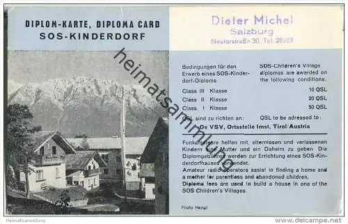 QSL - QTH - Funkkarte - OE2SWL - Salzburg - Diplomkarte SOS-Kinderdorf - 1960