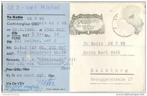 QSL - QTH - Funkkarte - OE2SWL - Salzburg - Diplomkarte SOS-Kinderdorf - 1960