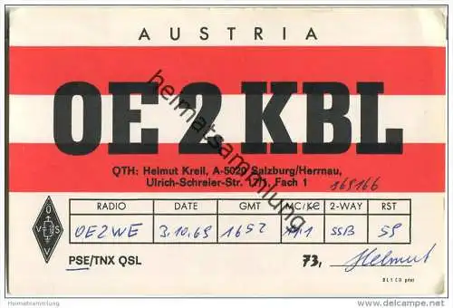 QSL - QTH - Funkkarte - OE2KBL - Salzburg-Herrnau - 1969