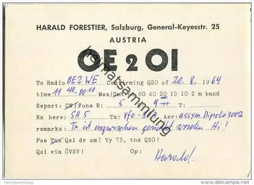 QSL - QTH - Funkkarte - OE2OI - Salzburg - 1964