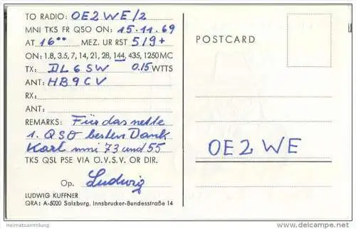 QSL - QTH - Funkkarte - OE2KVL - Salzburg - 1969