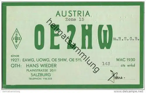 QSL - QTH - Funkkarte - OE2HW - Salzburg - 1955