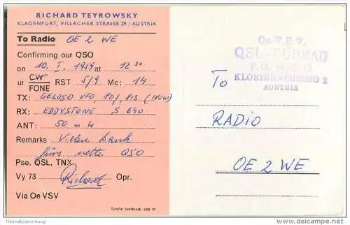 QSL - QTH - Funkkarte - OE8RT - Klagenfurt - Diplomkarte SOS-Kinderdorf - 1959