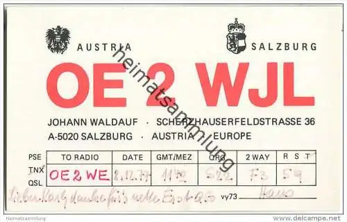 QSL - QTH - Funkkarte - OE2WJL - Salzburg - 1977