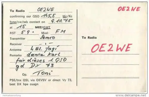 QSL - QTH - Funkkarte - OE2SYL - Salzburg - 1975