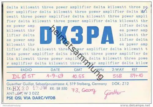 QSL - QTH - Funkkarte - DK3PA - Stolberg - 1969