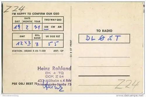 QSL - QTH - Funkkarte - DK4TQ - Mülheim an der Ruhr - 1971