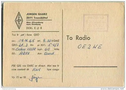 QSL - QTH - Funkkarte - DJ8DV - Tremsbüttel - 1965