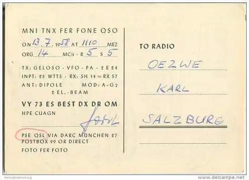 QSL - QTH - Funkkarte - DL6DZ - Castrop-Rauxel - 1958