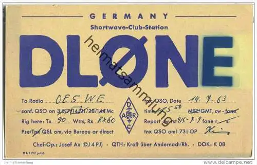 QSL - QTH - Funkkarte - DL0NE - Andernach - Kraft - 1963