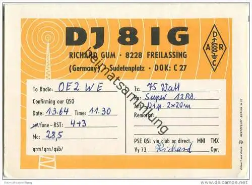 QSL - QTH - Funkkarte - DJ8IG - Freilassing - 1964