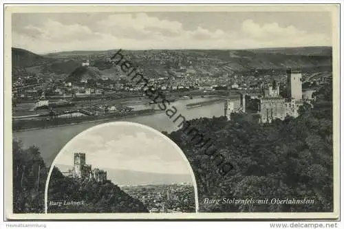 Burg Stolzenfels mit Oberlahnstein - Burg Lahneck - Verlag V. Dietze Darmstadt gel. 1937