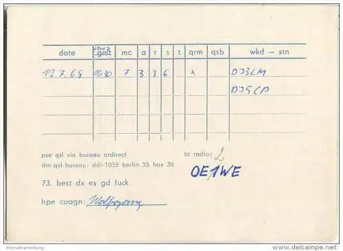 QSL - QTH - Funkkarte - DM-EA-4403/A - Seebad Heringsdorf - 1968